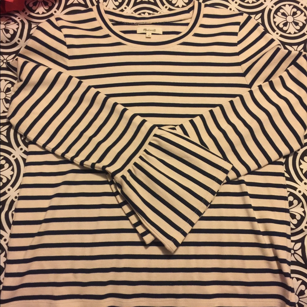 Madewell striped top with bell sleeve detail